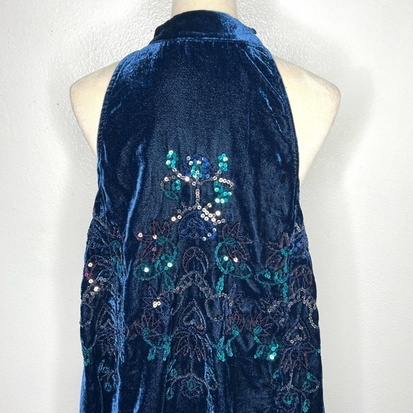 FREE PEOPLE Jills Velvet Sequin Swing Dress Mini Navy High Neck Size XS - Picture 9 of 13